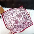 Elegant white square silk scarf with burgundy botanical print and solid border design - Silk Scarf 145 / 65
