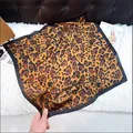 High-quality square leopard print silk scarf with a classic brown animal pattern - Classic Tan Leopard Print Style / 65cmx65cm