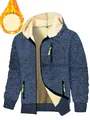 Détail de la veste à capuche bleue pour homme avec doublure polaire et zips verts. - S / Bleu Marine (Chiné)