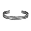 Gunmetal grey magnetic cuff bracelet with double-row wheat chain woven pattern - Gray