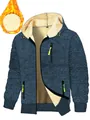 Vue détaillée d'une veste à capuche bleue pour homme avec doublure polaire chaude. - S / Bleu Denim (Chiné)