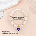 Adjustable elastic pet pearl necklace featuring a brilliant blue heart-shaped pendant - One Size / Blue Heart Pendant