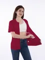 Camisa roja post-mastectomía con bolsillos de drenaje internos y cremallera frontal completa - S / Burdeos
