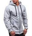 Classic men's casual zip-up hoodie in light gray featuring black drawstrings and hood detail. - S / Light Gray