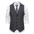 Chaleco de traje gris con diseño de espiga para hombre con solapa y cadena dorada - S / gris oscuro