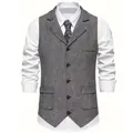 Chaleco de traje gris para hombre con solapa retro y detalle de cadena de moda - S / Gris claro