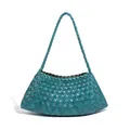 Elegant hand-woven hobo shoulder bag in teal blue with a chic minimalist design - Indigo Blue