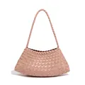 Elegant dusty pink woven leather handbag with matching shoulder strap - Dark Sand