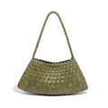 Artisanal olive green hand-woven leather shoulder bag with matching braided strap - Olive Green