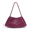 Elegant burgundy handmade woven leather shoulder bag featuring a thin braided strap - Cranberry