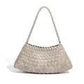 Elegant handmade woven leather shoulder bag in light grey, French style fashion design - Cloud Grey