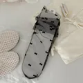 Ultra-thin black sheer mesh crew socks with cute mini bow pattern for Lolita ballet style - One Size / Flocked Bow-Black