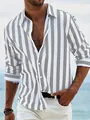 Classic men's slim fit long sleeve casual shirt with grey and white vertical stripes - S / Striped / Light Gray