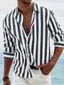 Men's slim-fit long-sleeved casual shirt with classic vertical black and white stripes - S / Striped / Black
