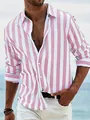 Men's slim-fit long-sleeved casual shirt featuring stylish pink and white vertical stripes - S / Striped / Pink