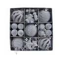 35pcs Grey Christmas ornament set with flocked balls stars and bows in silver box - Gray