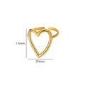 Elegant gold-plated stainless steel open ring featuring a hollow heart design 15x20mm - Heart-shaped Hollow Geometric Style (JZ6246)