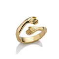 Elegant gold plated stainless steel hugging hands open ring for men and women jewelry - Hugging Hands Shape Style (JZ771)
