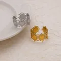Adjustable hollow stainless steel sunburst rings in gold and silver plated finishes - Sunflower Geometric Hollow Style (JZ6291)