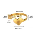 Gold-plated stainless steel open ring featuring 'Mama' script and heart charm design. - Mama Letter Heart Charm Style (JZ6950)