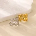 Monstera leaf hollowed stainless steel open ring set featuring gold and silver finishes - Monstera Leaf Hollow Style (JZ7364)