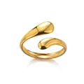 Adjustable gold plated stainless steel wrap ring featuring minimalist fluid droplet design - Modern Streamlined Teardrop Wrap Style (JZ5222)