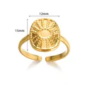 Gold-plated stainless steel adjustable ring featuring a 15x12mm starburst oval face. - Longitudinal Oval Radial Texture Style (JZ5357)