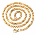Elegante collar de cadena box de acero de titanio chapado en oro con cierre firme - Cadena de Perlas Cuadradas Doradas de 3mmx60cm