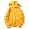 Vibrant yellow men's hooded autumn sweatshirt featuring a classic front kangaroo pocket - Yellow / European Size: S