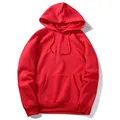 Classic red men's autumn hooded sweatshirt with drawstring and large front pocket - Red / European Size: S