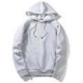 Men's light grey autumn hooded sweatshirt with front pocket and fleece lining. - Gray