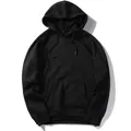 Premium plain black men's hooded sweatshirt featuring a cozy front kangaroo pocket - Black