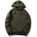 Classic men's autumn hooded sweatshirt in dark olive green featuring kangaroo pocket - Army Green