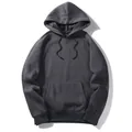 Classic men's charcoal grey hooded sweatshirt featuring a spacious front kangaroo pocket. - Dark Gray