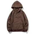 Solid brown men's hooded sweatshirt with drawstring hood and kangaroo pocket for autumn - Coffee