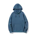 Classic men's blue autumn hooded sweatshirt with kangaroo pocket and soft fleece lining - Denim Blue