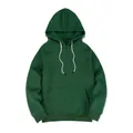 Premium dark green men's hooded sweatshirt featuring white drawstrings and a front pocket - Dark Green