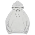 Classic light grey men's autumn hooded sweatshirt with front pocket and drawstrings - Mixed Grey