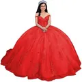 Elegant red ball gown with off-shoulder neckline and lace appliques for prom. - XS / Top And Bottom / Red with Train