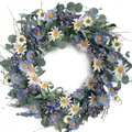 Corona de margaritas y eucalipto artificial para decoración primaveral de puertas - Estilo Eucalipto Margarita Azul Blanca (款式1) / 45cm