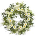 Vista detallada de corona de margaritas y verdor artificial para decoración - Estilo Eucalipto Margarita Blanca (款式2) / 45cm
