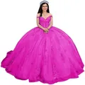 Elegante magenta galajurk met blote schouders, kantapplicaties en volumineuze tulen rok - XS / Magenta met sleep