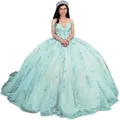 Prachtige mintgroene galajurk met bloemenkant en elegante off-the-shoulder bandjes - XS / Ijsblauwe Sleep