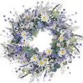 Elegante corona de lavanda y margaritas artificiales para la decoración de Pascua - Estilo Lavanda Púrpura Margarita Blanca (款式8) / 45cm
