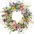 Colorful artificial floral wreath with daisies and sunflowers for spring door decor - Sunflower Daisy Lavender Mix Style (款式4) / 45cm