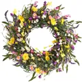 Vibrant artificial wildflower wreath with yellow daisies for spring front door decoration - Yellow Daisy Pink Flower Purple Lavender Style (款式7) / 45cm