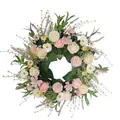 Handcrafted artificial flower wreath with pink roses and white daisies for spring home decor - Pink Rose White Daisy Style (款式19) / 45cm