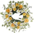 Spring artificial floral wreath featuring yellow and white daisies for home door decor - White Orange Double Layer Daisy Style (款式20) / 45cm