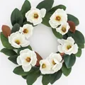 Elegant artificial white magnolia flower wreath with green leaves for spring decor - White Magnolia Wreath Style (款式21) / 45cm