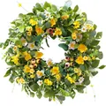Spring simulation wreath with yellow wildflowers and green foliage for door decoration - Yellow Wildflower White Daisy Red Berry Style (款式89) / 45cm